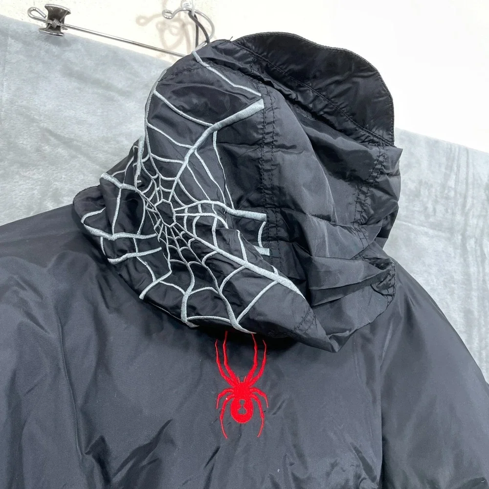 Spyder Men's XXL Puffer Jacket Grey Goose Down Feather Thick Black Hideaway Hood
